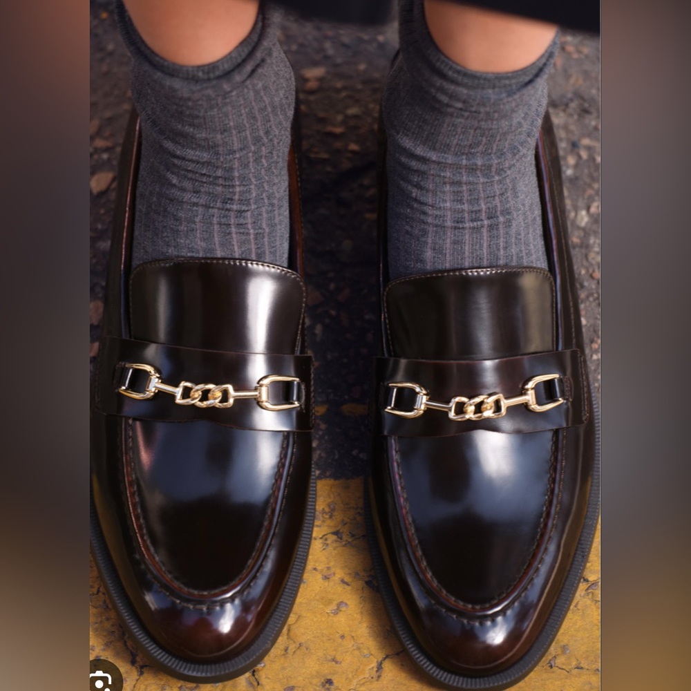 Zara Merlot Loafers with Gold Chain Detail